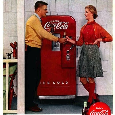 1955 Coca Cola advertisement featuring a young couple at the golf course.
