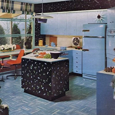 1955 home decor advertisement for Linoleum brand flooring.