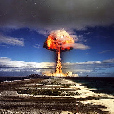Both the U.S. and the Soviet Union continue testing atomic bombs following WWll. The U.S. develops Hydrogen Bombs 450 times more powerful than the bomb dropped at Hiroshima. The US tests bombs in the Marshall Islands including the Bikini Atoll.