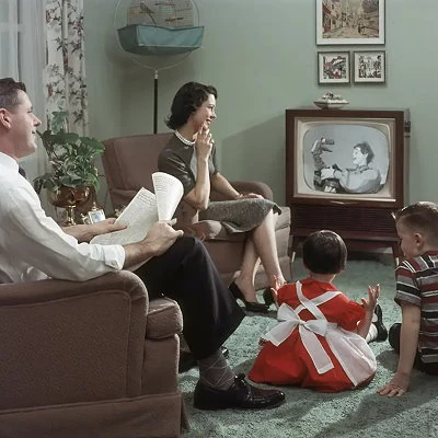 Televisions become widely available in American homes and replace radio as the primary source of information and entertainment.