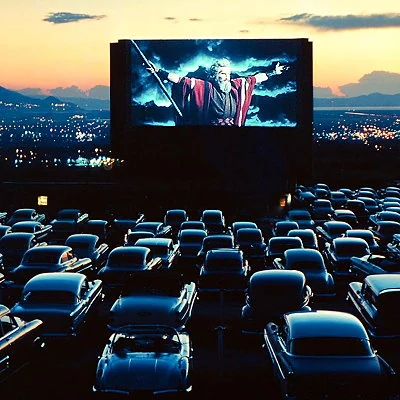 Drive-In movies are popular. Cecil B. DeMille's film The Ten Commandments is the most expensive movie ever made at the time and becomes the top film of 1956. Starring Charlton Heston, the movie is nominated for seven Academy Awards.