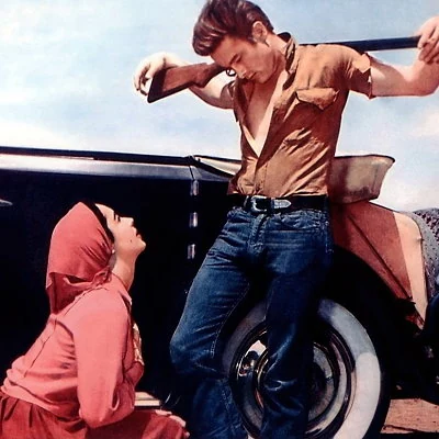 Lobby card detail showing Elizabeth Taylor and James Dean in the 1956 film Giant.
