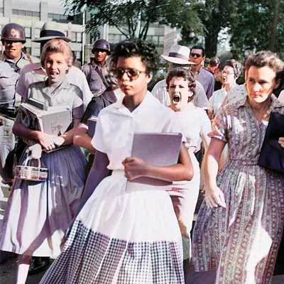 National Guard troops are deployed to Little Rock, Arkansas to maintain order as the "Little Rock Nine" a group of African-American students begin attending school at the previously segregated Little Rock Central High School.