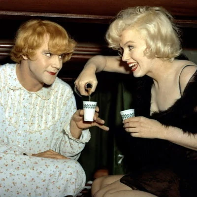 Jack Lemmon and Marilyn Monroe in a scene from the romantic comedy film Some Like It Hot. Directed by Billy Wilder, the film receives six Academy Award nominations.