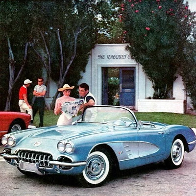 Detail from a car advertisement for the Chevy Corvette.