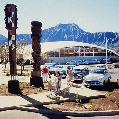 Both Hawaii and Alaska become states in 1959. Pictured is a new suburban grocery store in Hawaii.