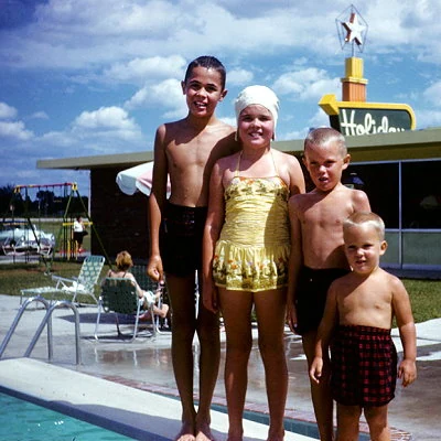 Family vacation photo at a Wisconsin Holiday Inn.