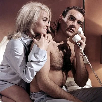Actors Sean Connery and Shirley Eaton in a scene from the 1964 James Bond film Goldfinger.