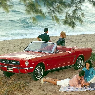 Advertising detail of the 1964 Ford Mustang.
