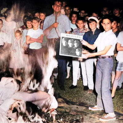 "We're more popular than Jesus now" is part of a quote from Beatle John Lennon that creates a furor with US radio stations and church groups in the southern "bible belt". Leading to a ban on Beatles records on some stations and church organized record burnings.