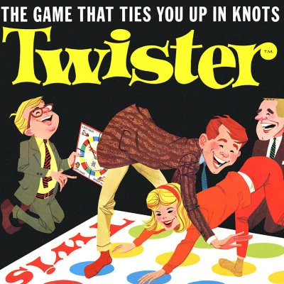 Milton Bradley introduces Twister, a game of physical skill played on a large plastic floor mat.