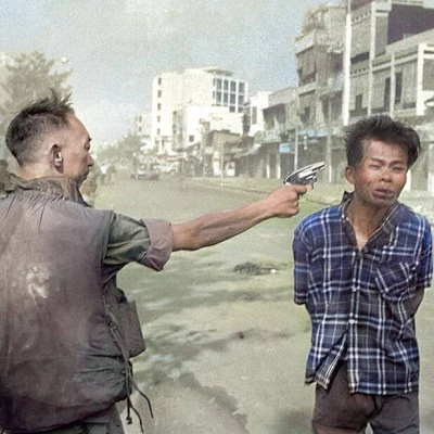 Pulitzer prize winning photo of Brigadier General Nguyen Ngọc Loan executing Viet Cong soldier Nguyen Van Lem during the Tet Offensive in Viet Nam.