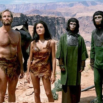 Charlton Heston and Linda Harrison in the 1968 Sci-Fi film Planet Of The Apes.