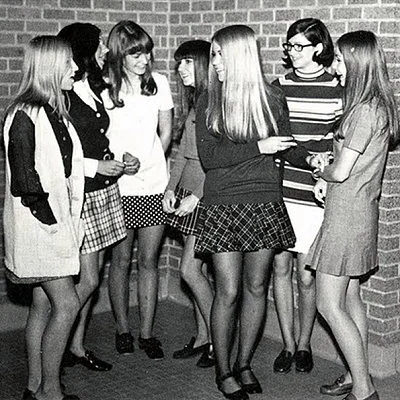 American high school girls in a 1970 yearbook photo.