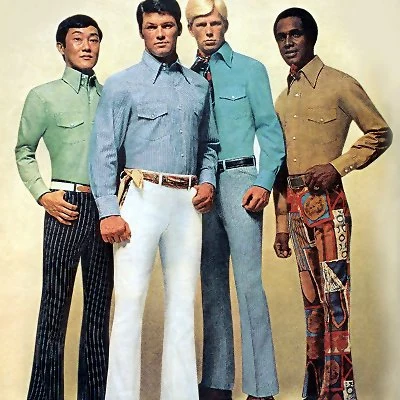 Detail from an advertisement for H.I.S. men's pants.