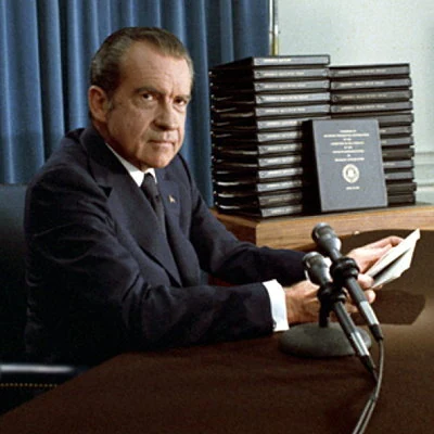 Following the House Judiciary Committee's adoption of articles of impeachment, US President Richard Nixon announces his resignation in August.