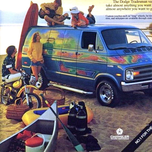 The 70's van conversion craze is illustrated in this 1975 ad for Dodge Vans.