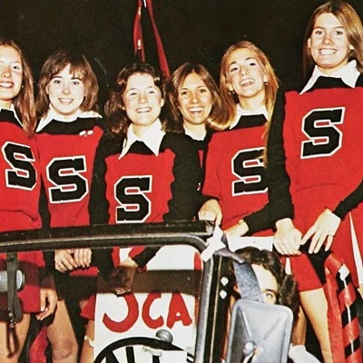 1975 photo of high school cheerleaders in Indiana.