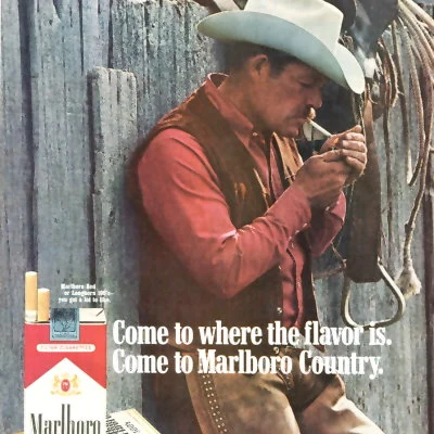 1976 ad for Marlboro cigarettes showing the iconic "Marlboro Man".