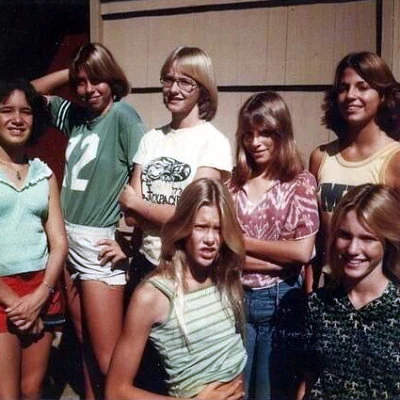 1977 photo of girls gathering for a slumber party.