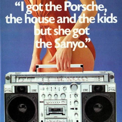 Sanyo boombox advertisement.