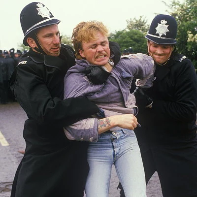 Union mine workers strike in attempt to prevent the closure of UK coal mines. The year long, sometimes violent strike, ended with the closure of most of the mines and a victory for Britain's Conservative government.