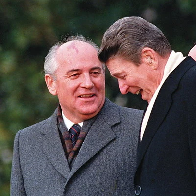 U.S. President Ronald Reagan meets for the first time with the new head of the USSR, Mikhail Gorbachev, in Geneva, Switzerland.