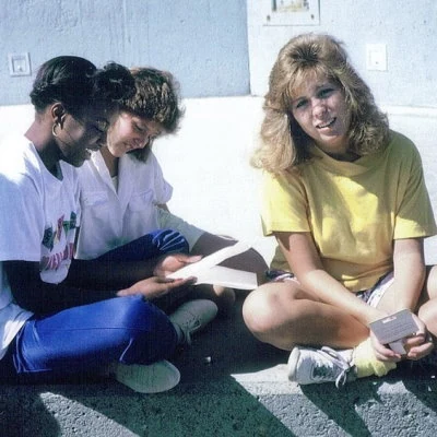 Newark, New Jersey high school girls outside school.