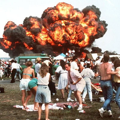 An air show attended by 300,000 at Germany's Ramstein Air Base ends in disaster as three aircraft collide in the air and crash to the ground. 67 spectators and the three pilots are killed.