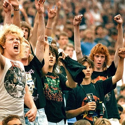 Rock music fans at a 1988 Monsters Of Rock tour date.