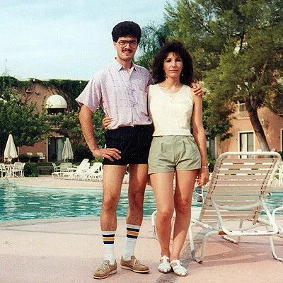 A couple pose for the camera on their honeymoon.