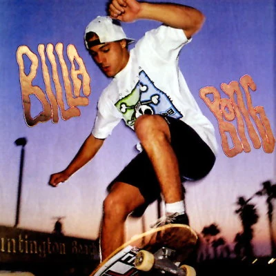 Photo from an advertisement for Billa Bong skate wear in a 1989 issue of Thrasher magazine.