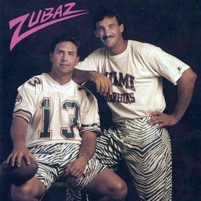 Miami Dolphins quarterback Dan Marino models in a 1991 ad for Zubaz men's pants.