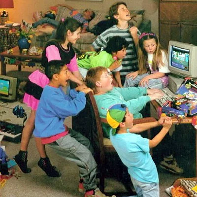 Kid's video gaming in a 1991 ad for The Learning Co.