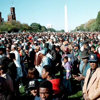 The Million Man March is held in Washington D.C. on October 16, 1995 to bring attention to economic and social ills facing African Americans. Attendance is estimated at 837,000.