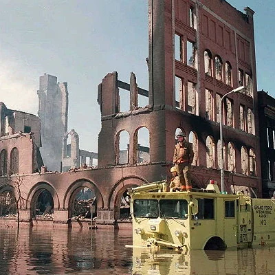 The Red River breaches dikes in Grand Forks, North Dakota causing the evacuation of 50,000 people. Fires breakout in the flooded downtown destroying eleven buildings.